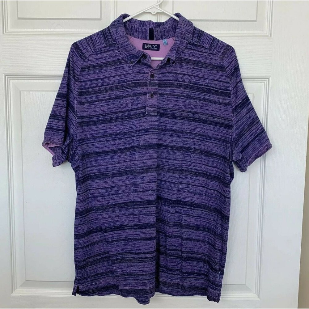 MADE by Cam Newton Men's Size XL Striped Polo Shirt Short Sleeve Purple